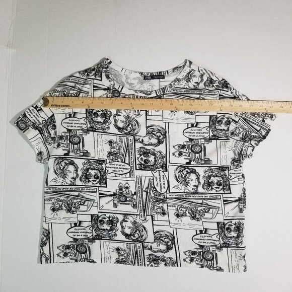 Zara Women Comic Print Top Black/White Small - Picture 5 of 8